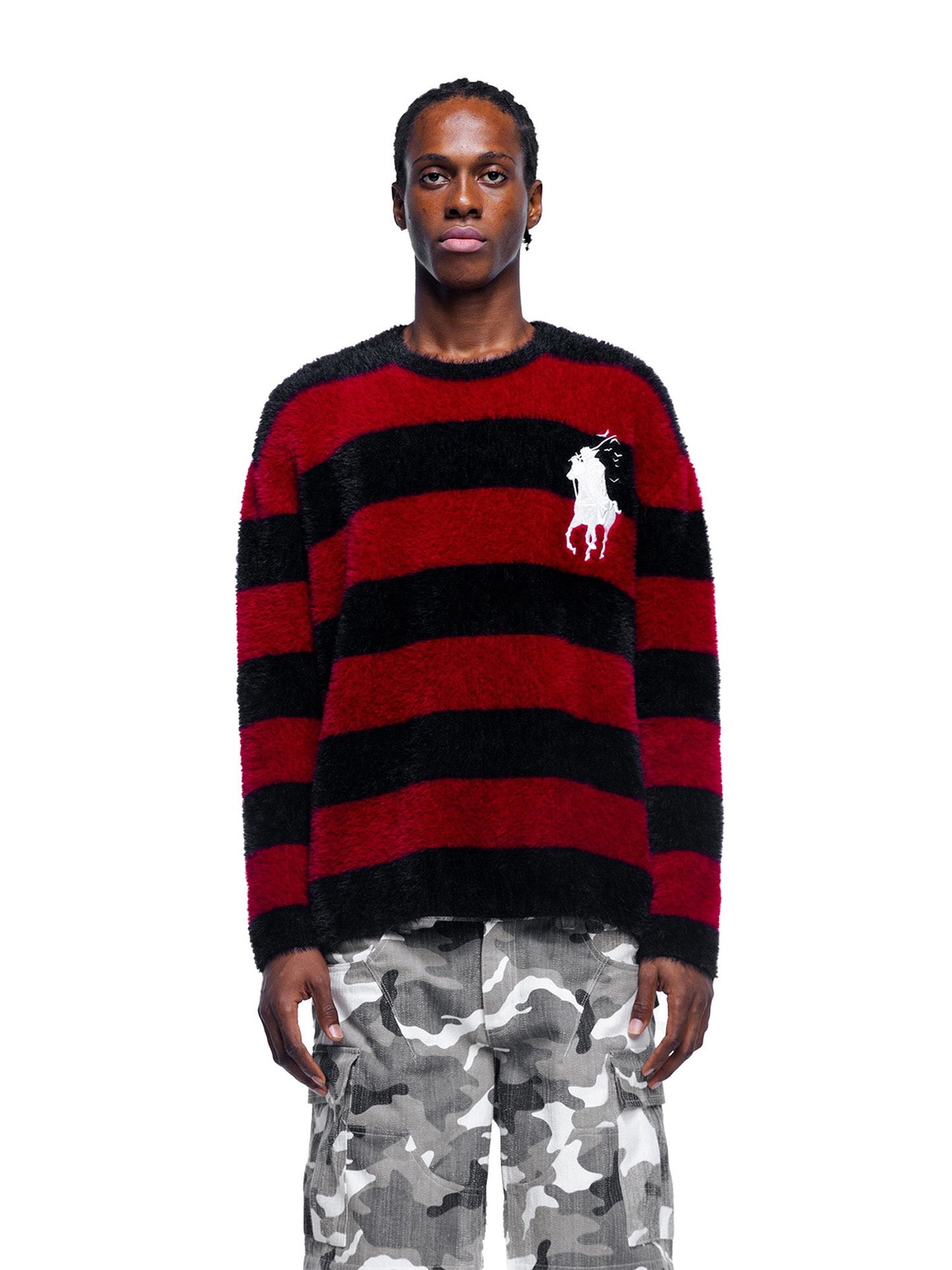 PRINCE OF DARKNESS FAUX FUR STRIPED SWEATER