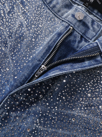 LUMINOUS DAWN RHINESTONE COBWEB  CROPPED JEANS