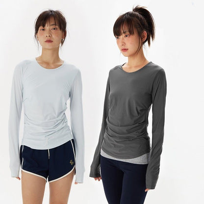 SIDE PINCHED DRAPED LONG SLEEVE TEE