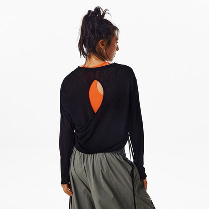 DRAPED OVERSIZE LONG SLEEVE TOP WITH BACK SLIT