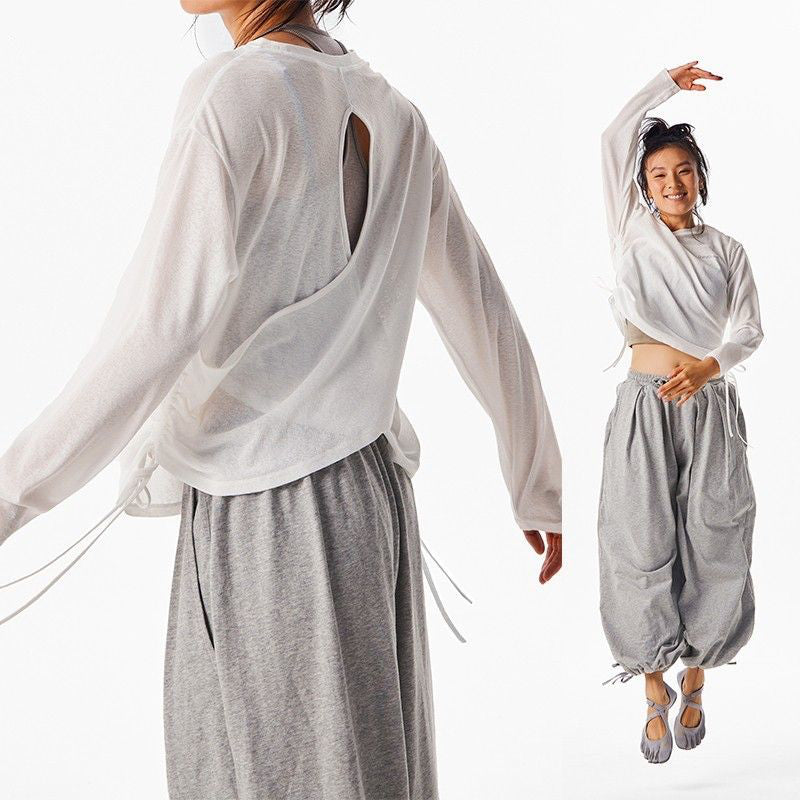 DRAPED OVERSIZE LONG SLEEVE TOP WITH BACK SLIT