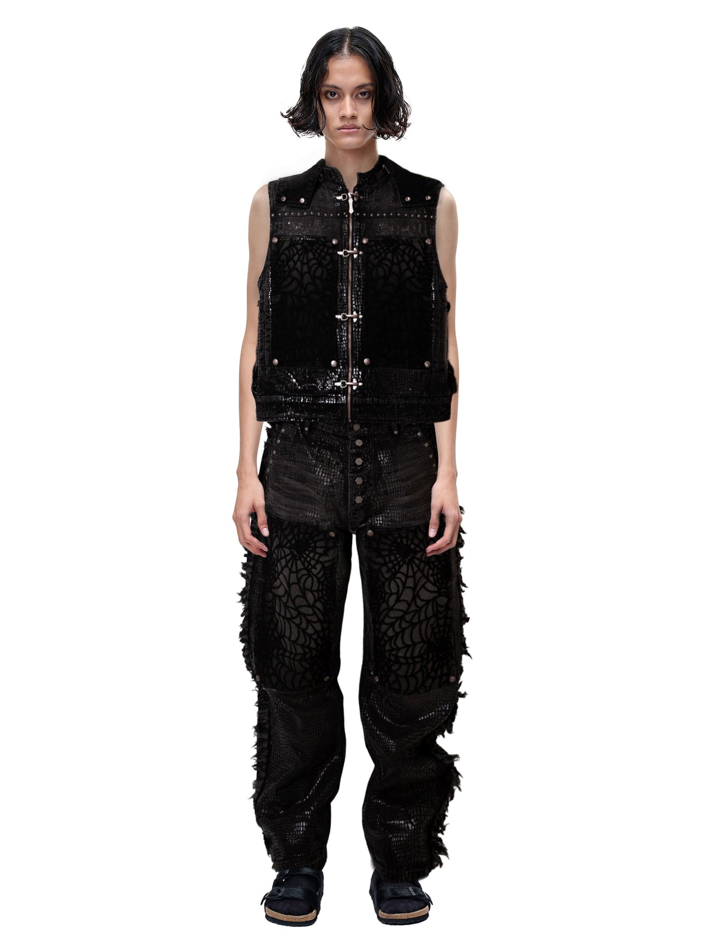LUMINOUS DAWN FRINGED DENIM HOODEDVEST