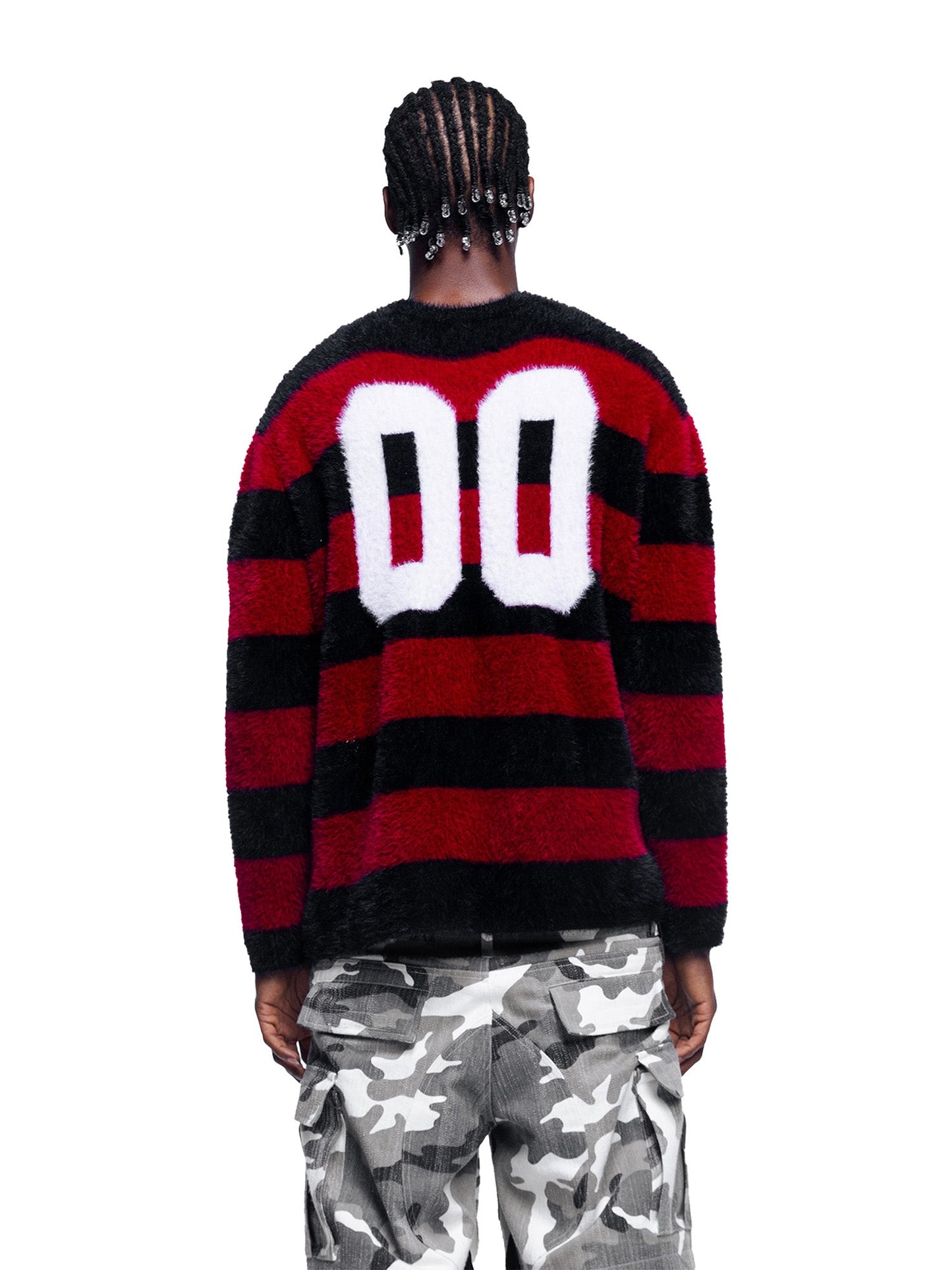 PRINCE OF DARKNESS FAUX FUR STRIPED SWEATER