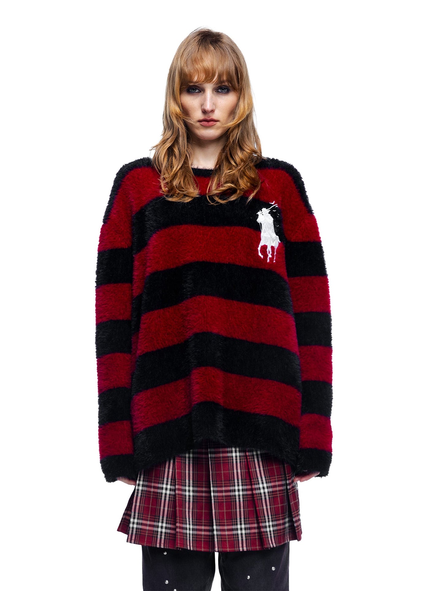 PRINCE OF DARKNESS FAUX FUR STRIPED SWEATER