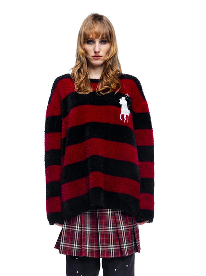 PRINCE OF DARKNESS FAUX FUR STRIPED SWEATER