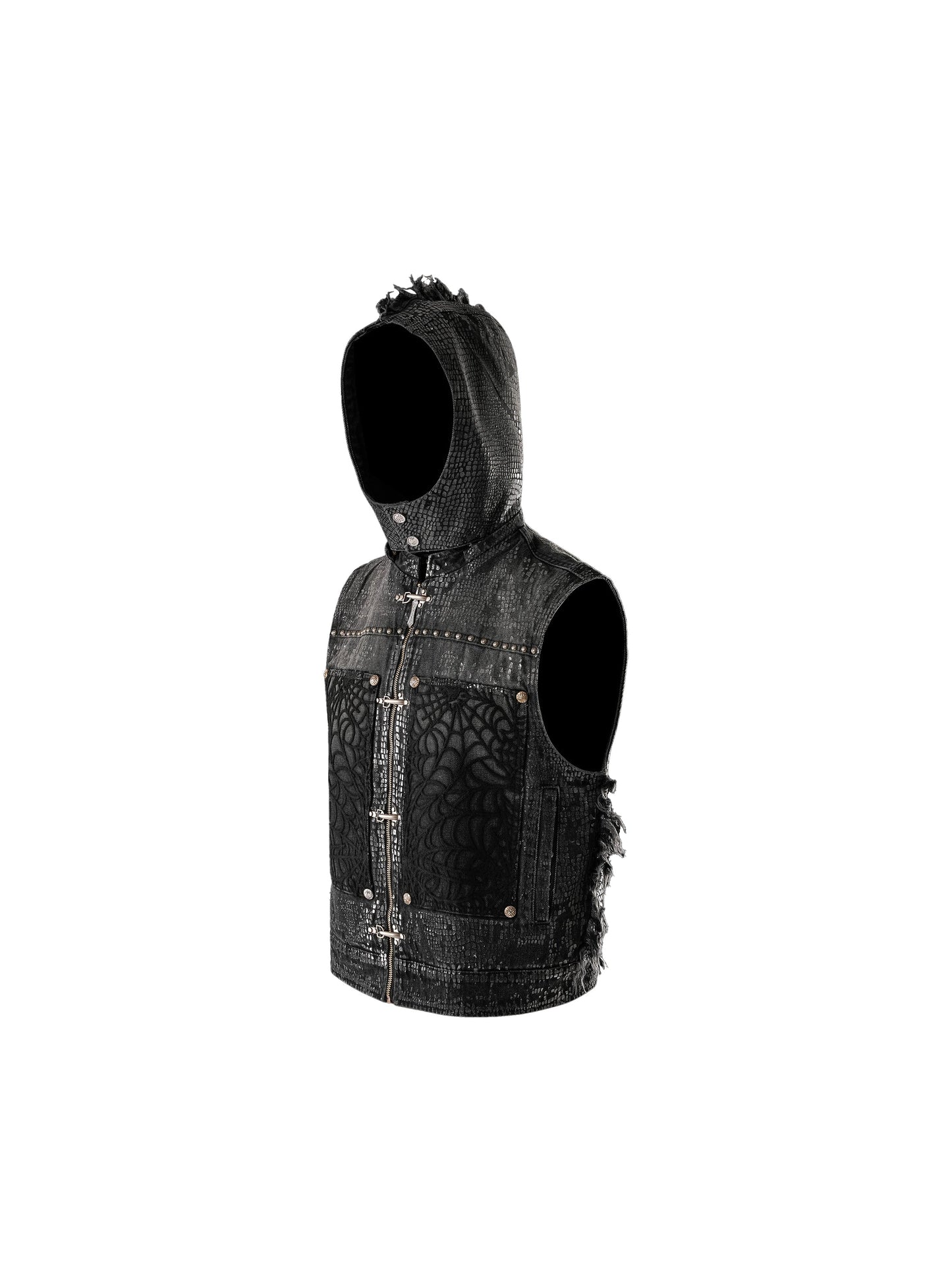 LUMINOUS DAWN FRINGED DENIM HOODEDVEST