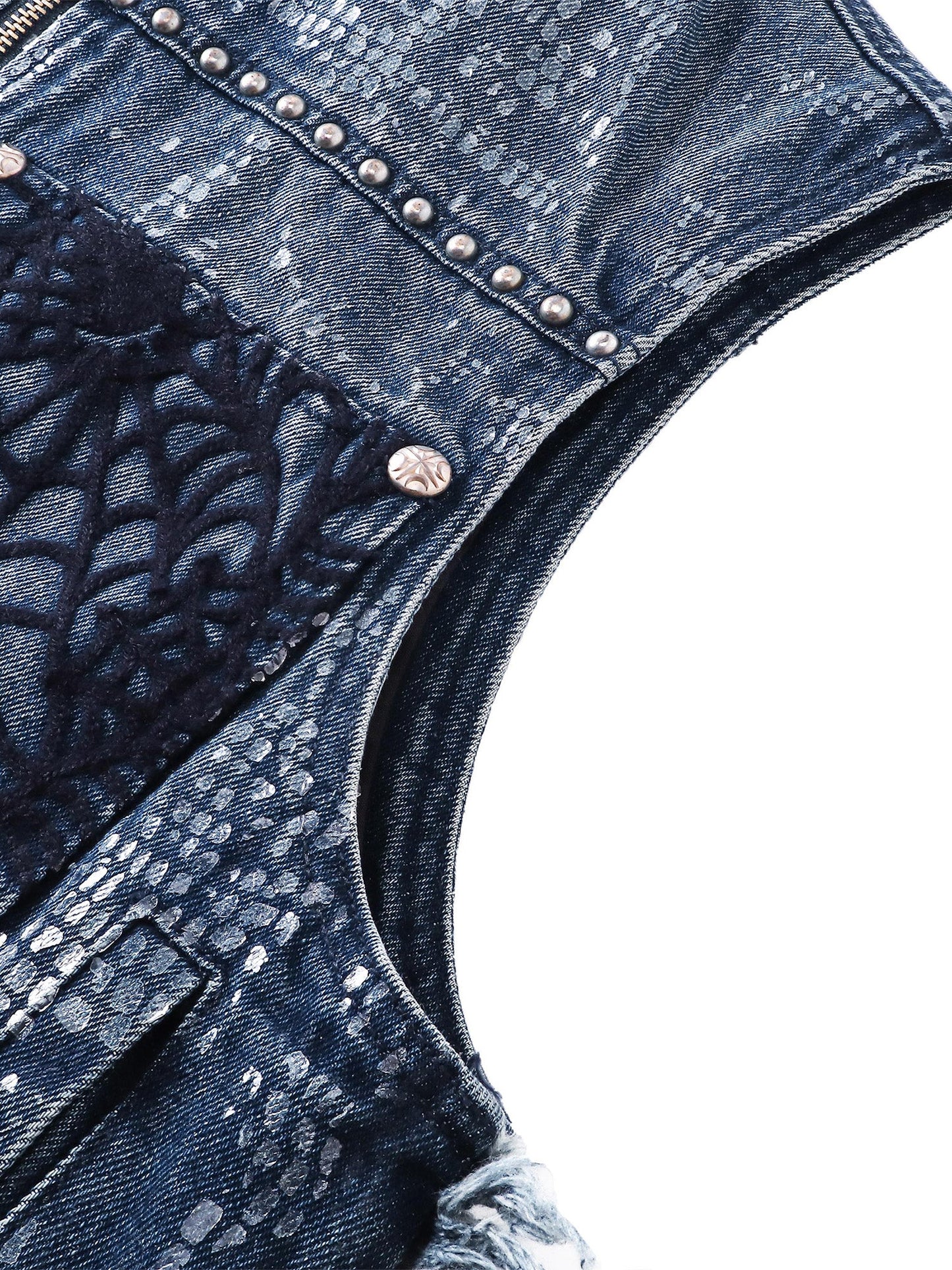 LUMINOUS DAWN FRINGED DENIM HOODEDVEST