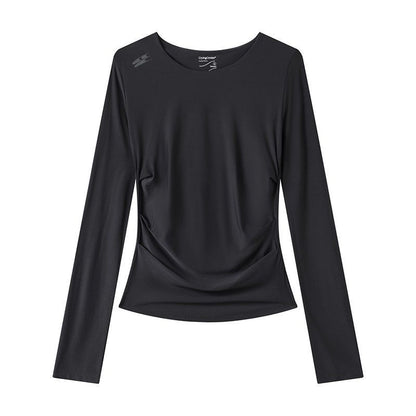 SIDE PINCHED DRAPED LONG SLEEVE TEE
