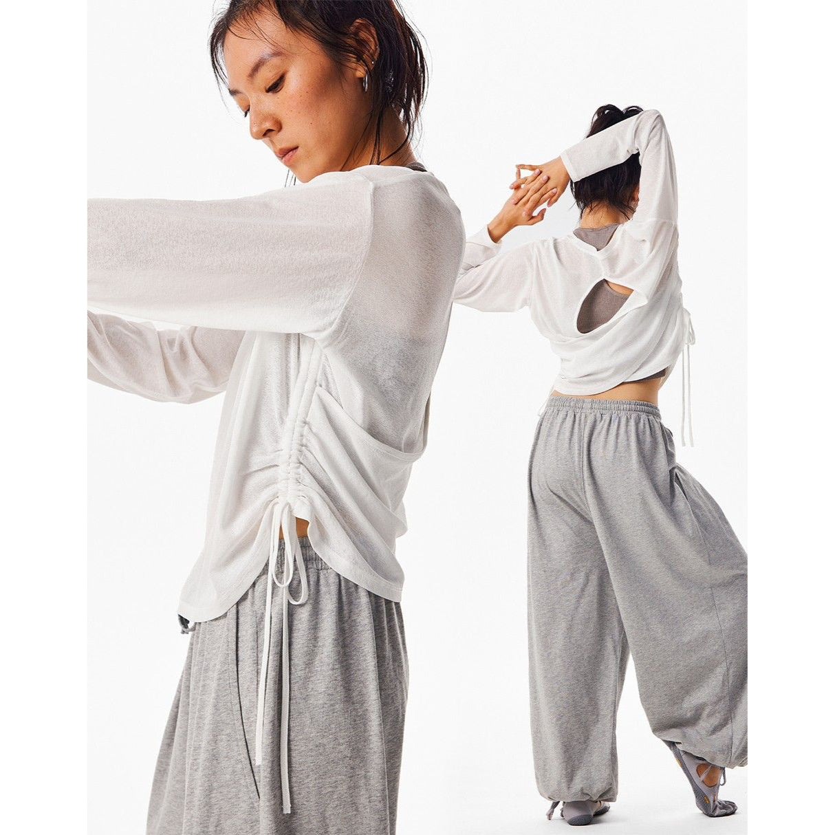 DRAPED OVERSIZE LONG SLEEVE TOP WITH BACK SLIT