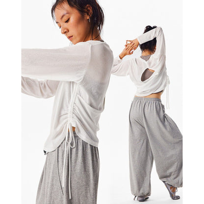 DRAPED OVERSIZE LONG SLEEVE TOP WITH BACK SLIT