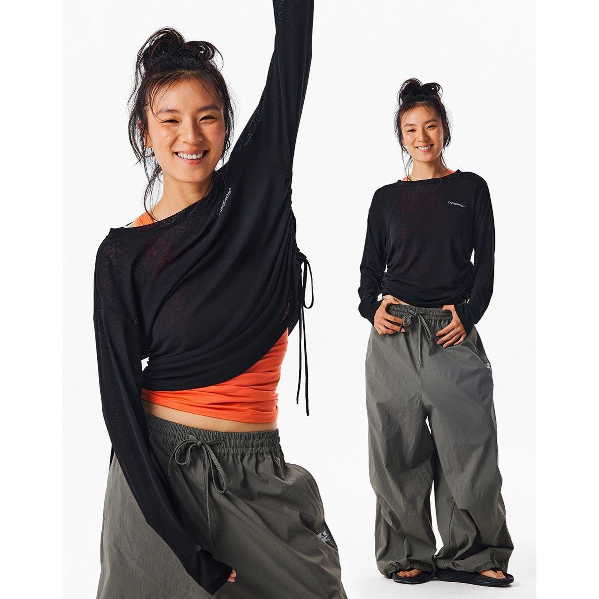 DRAPED OVERSIZE LONG SLEEVE TOP WITH BACK SLIT