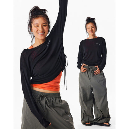 DRAPED OVERSIZE LONG SLEEVE TOP WITH BACK SLIT