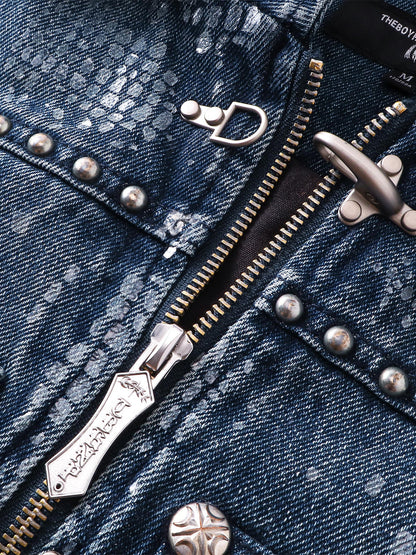 LUMINOUS DAWN FRINGED DENIM HOODEDVEST