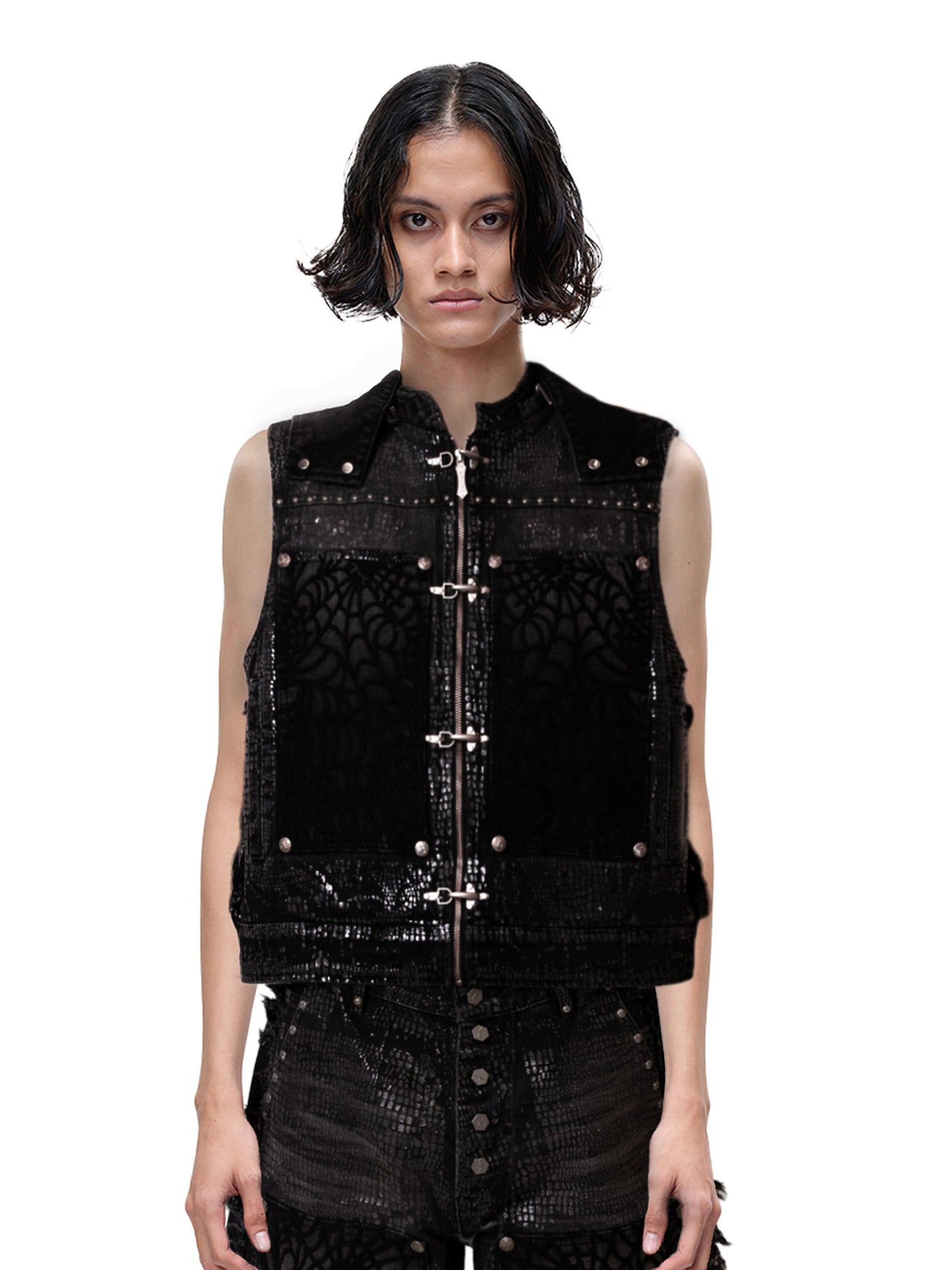 LUMINOUS DAWN FRINGED DENIM HOODEDVEST