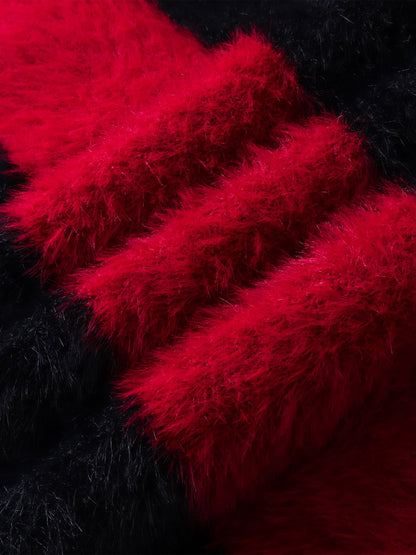 PRINCE OF DARKNESS FAUX FUR STRIPED SWEATER