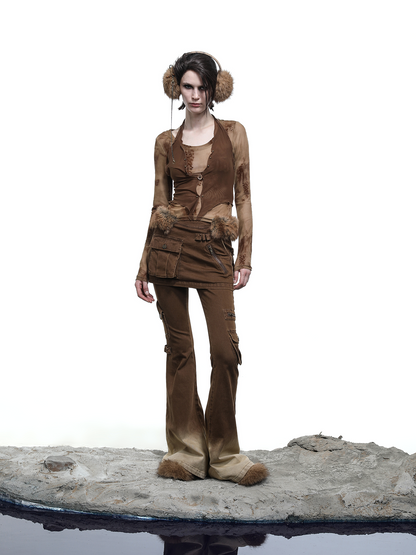 LONG SLEEVE LAYERED TOP (FUR STRIPS REMOVABLE)