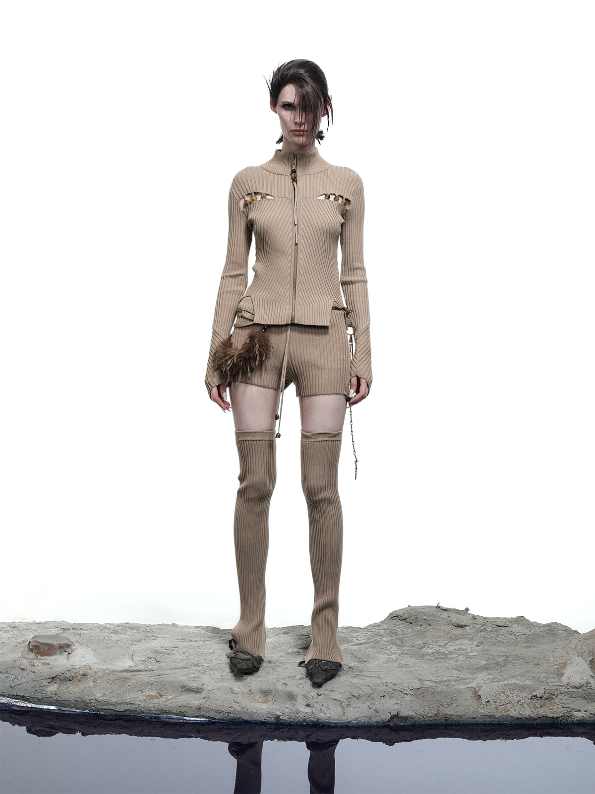 KNITTED CARDIGAN WITH BEADED SLITS