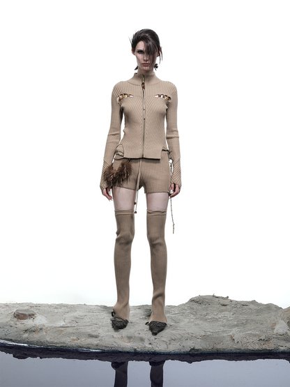 KNITTED CARDIGAN WITH BEADED SLITS