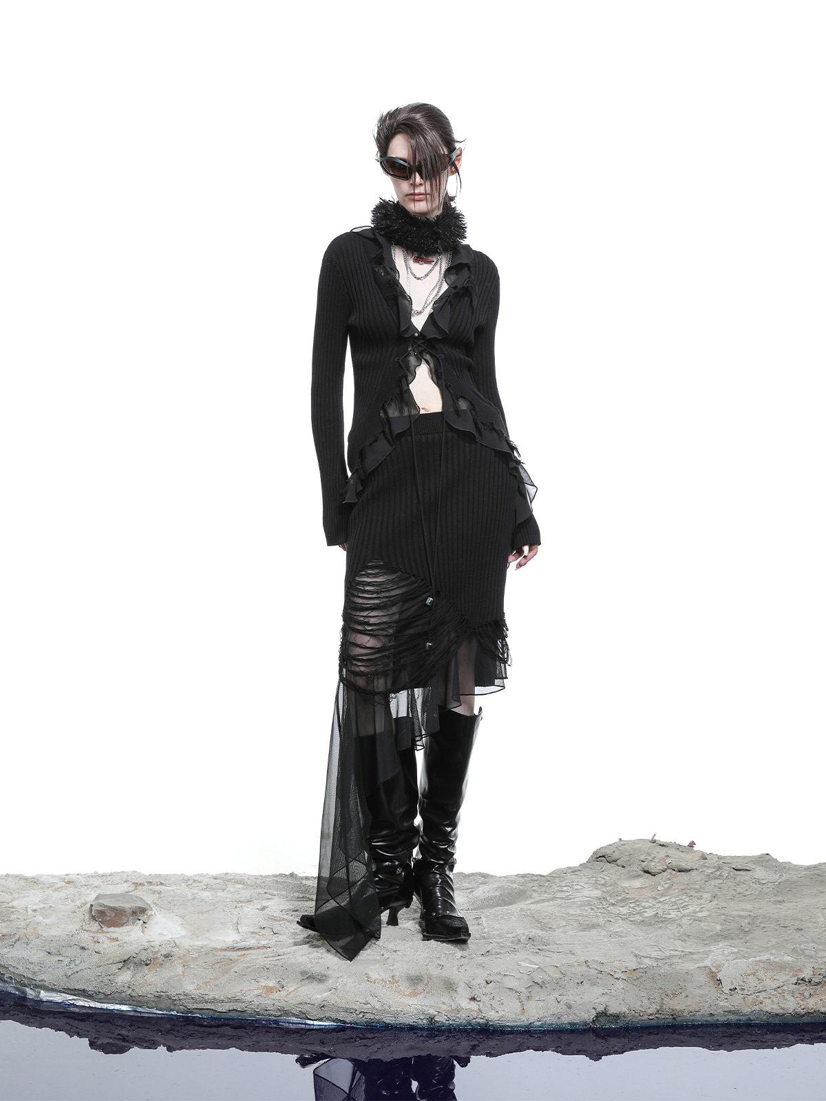 KNITTED CARDIGAN WITH MESH DETAIL