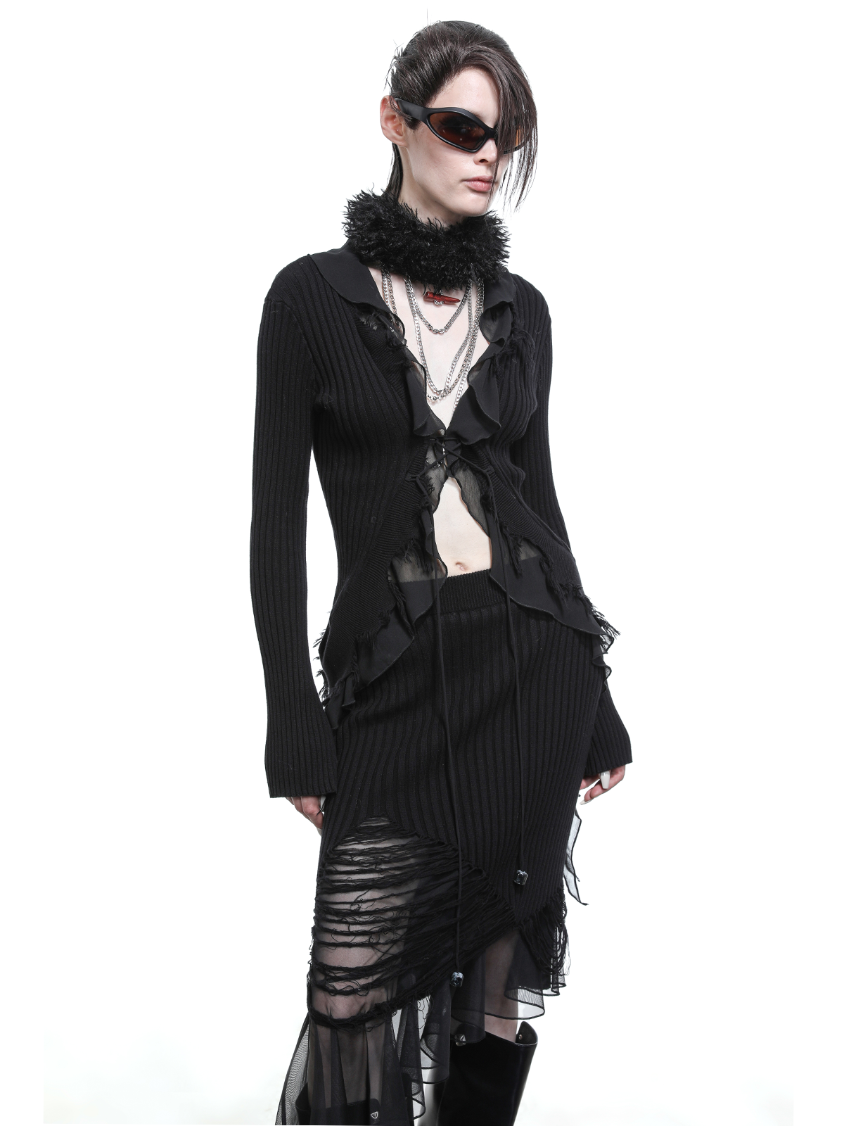 KNITTED CARDIGAN WITH MESH DETAIL