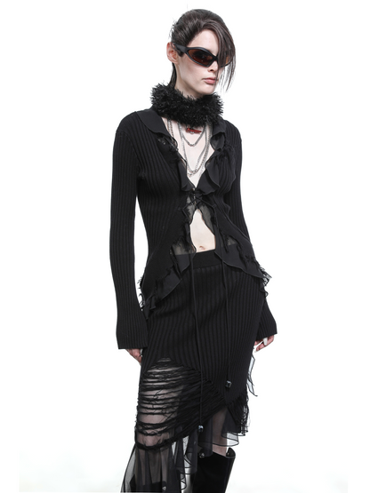 KNITTED CARDIGAN WITH MESH DETAIL