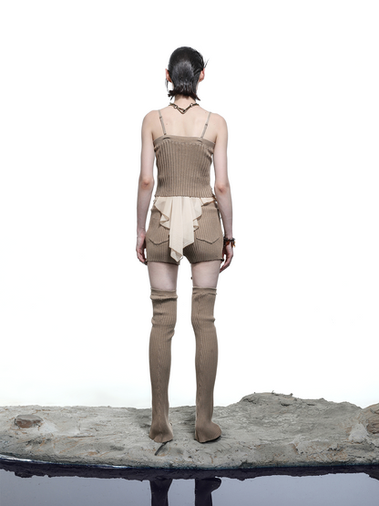 DISTRESSED KNITTED TOP WITH RUFFLES