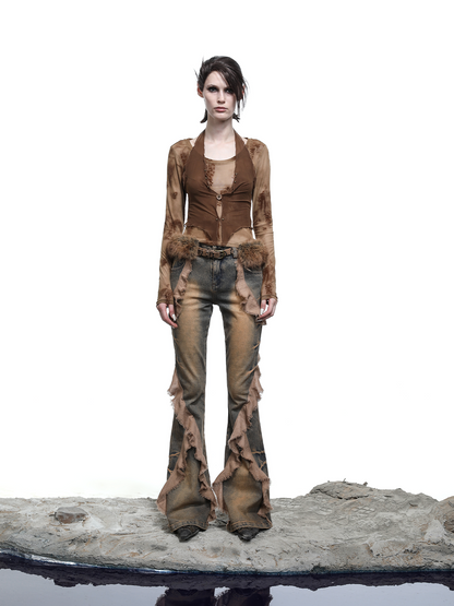 LONG SLEEVE LAYERED TOP (FUR STRIPS REMOVABLE)