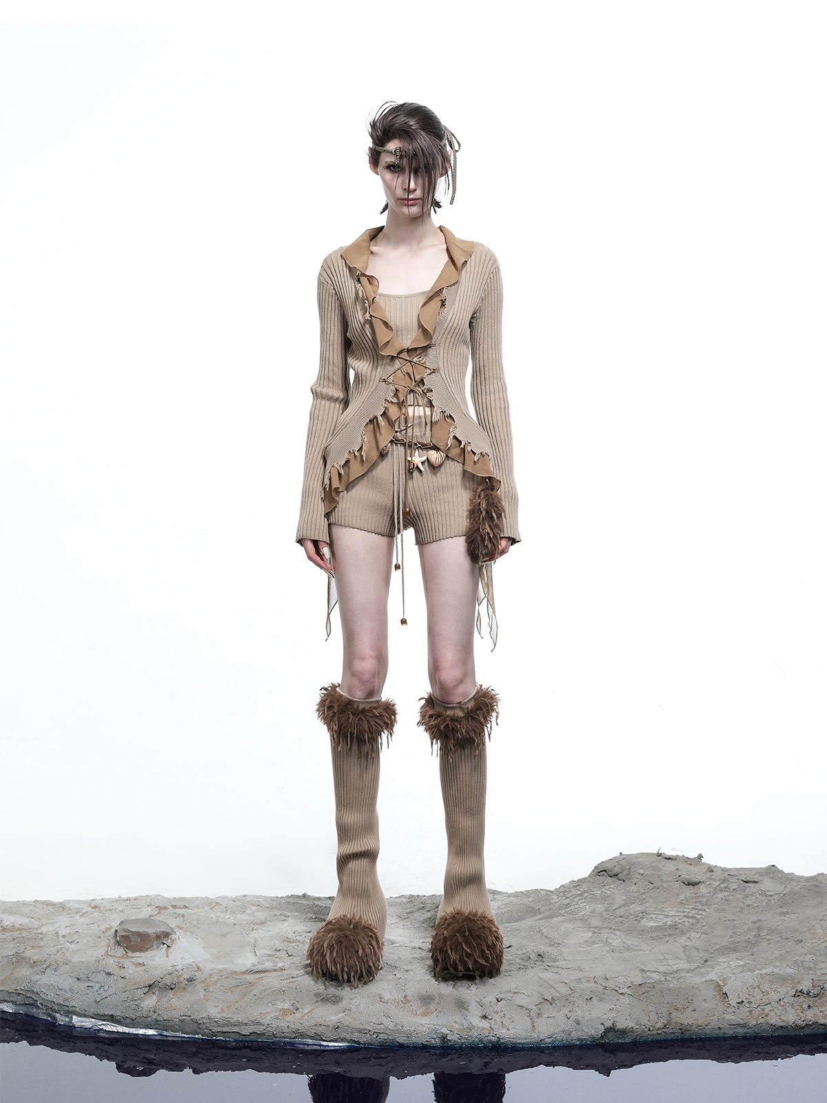 KNITTED CARDIGAN WITH MESH DETAIL