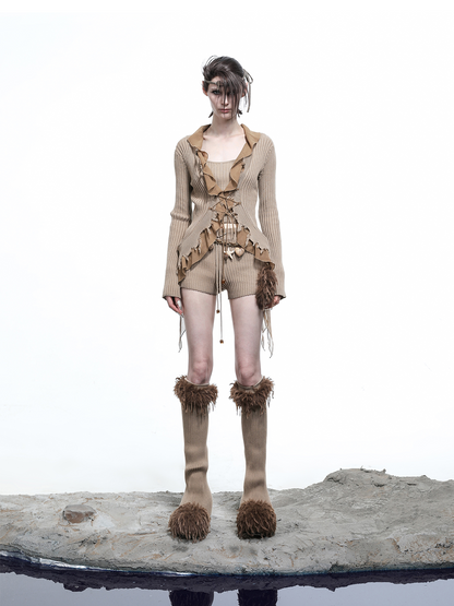 KNITTED CARDIGAN WITH MESH DETAIL