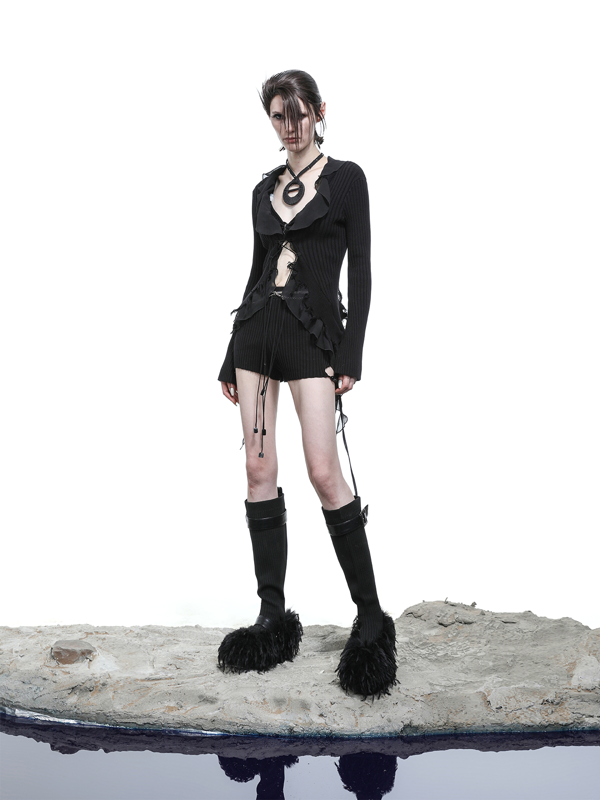 KNITTED CARDIGAN WITH MESH DETAIL