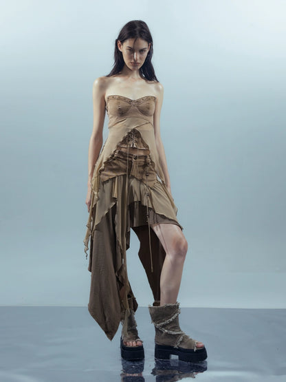 Patchwork Mesh Irregular Skirt
