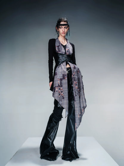 L/S TOP WITH LEATHER CORSET AND SCARF