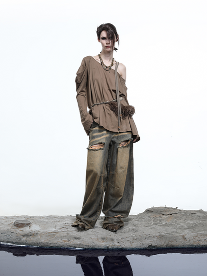 BAGGY FADE WASH RIPPED JEANS