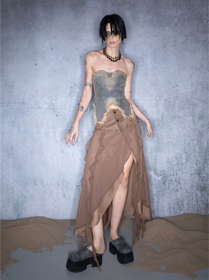 CHIFFON IRREGULAR RUFFLED SKIRT