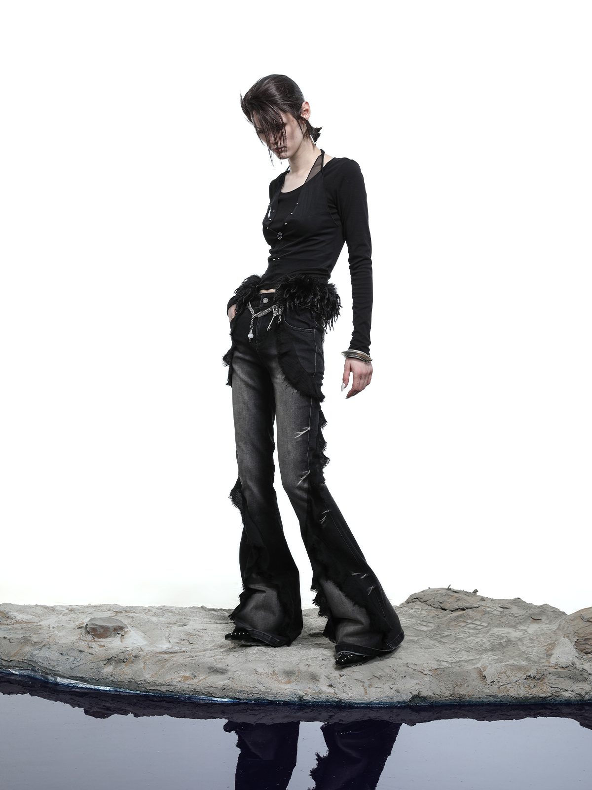 LONG SLEEVE LAYERED TOP (FUR STRIPS REMOVABLE)