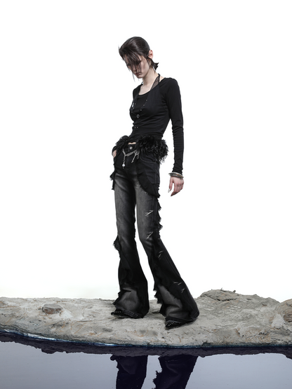 LONG SLEEVE LAYERED TOP (FUR STRIPS REMOVABLE)