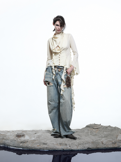 FLARED BLOUSE WITH RUFFLES