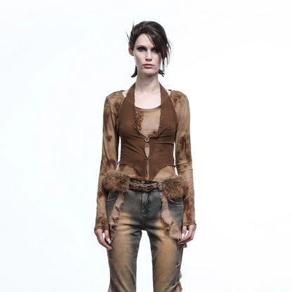 LONG SLEEVE LAYERED TOP (FUR STRIPS REMOVABLE)