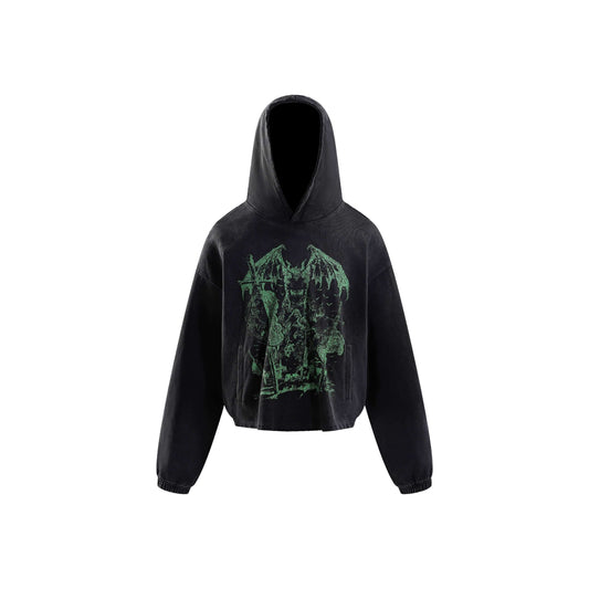 BLOOD MOON HOODIE WITH A WASHED DISTRESSED PATTERN HOODIE