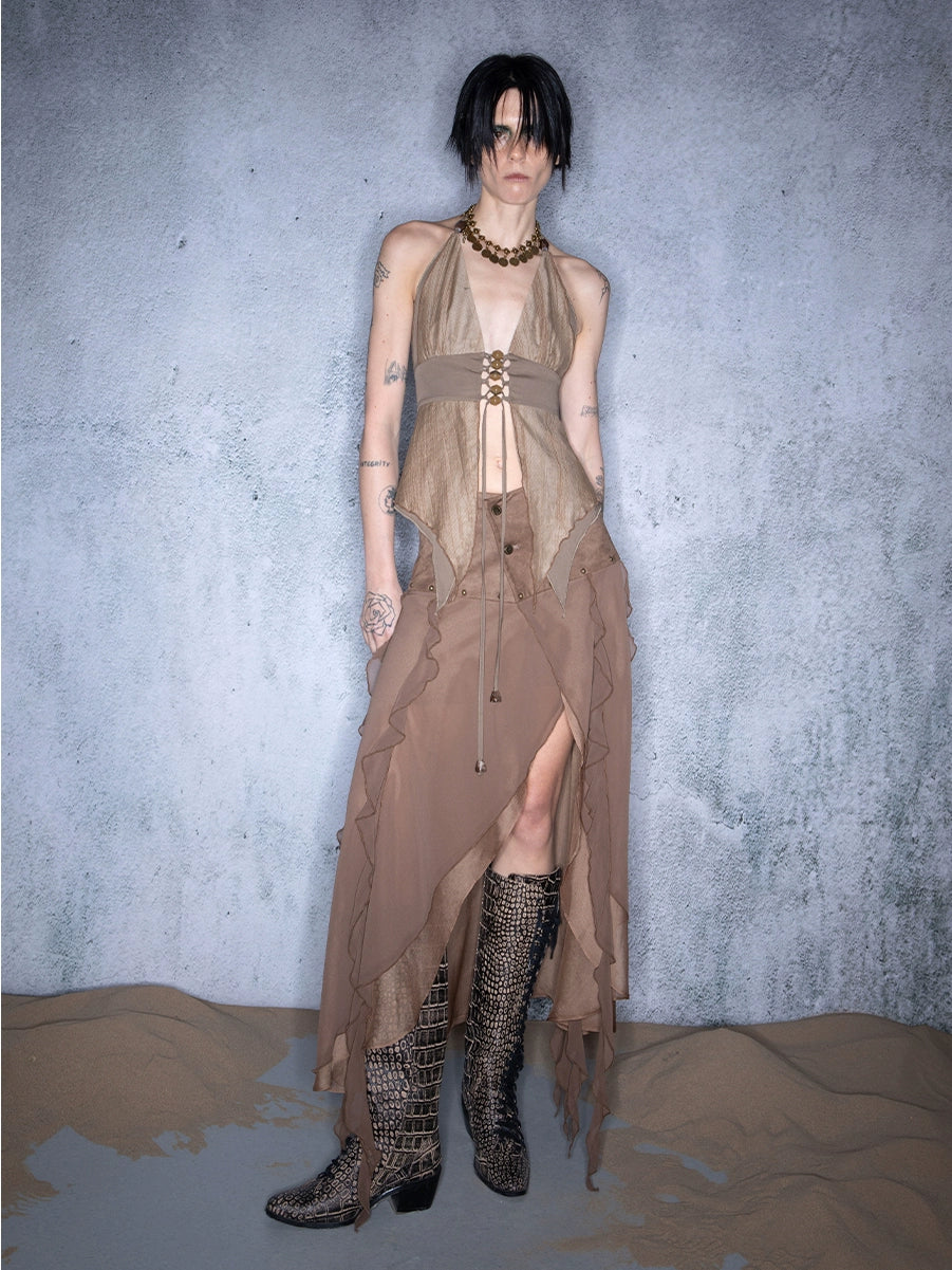 CHIFFON IRREGULAR RUFFLED SKIRT