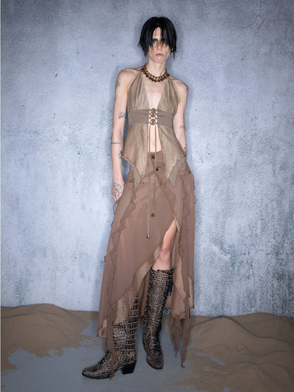 CHIFFON IRREGULAR RUFFLED SKIRT