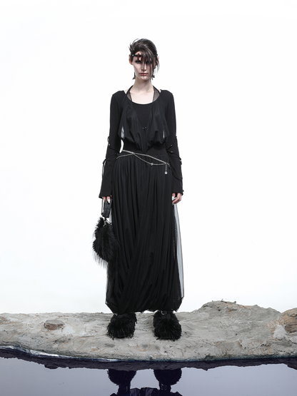 LAYERED MESH PLEATED DRESS