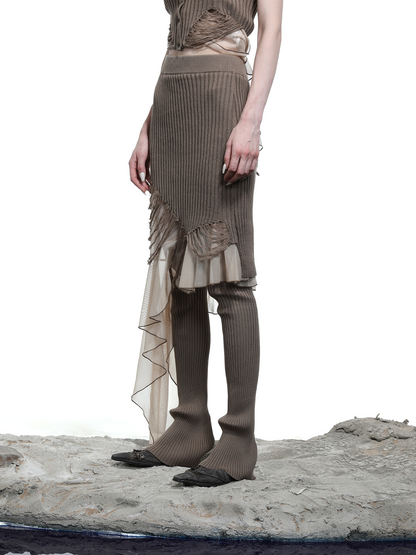 DISTRESSED KNITTED SKIRT WITH RUFFLES