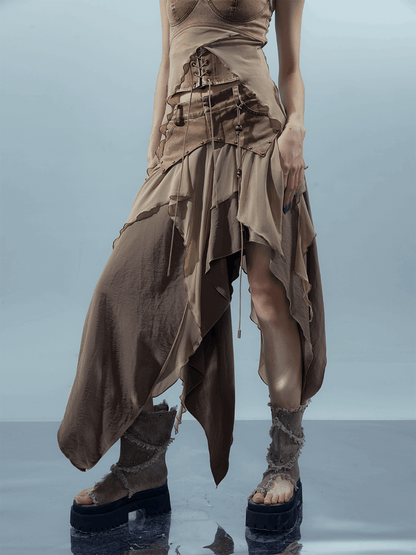 Patchwork Mesh Irregular Skirt