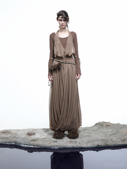 LAYERED MESH PLEATED DRESS