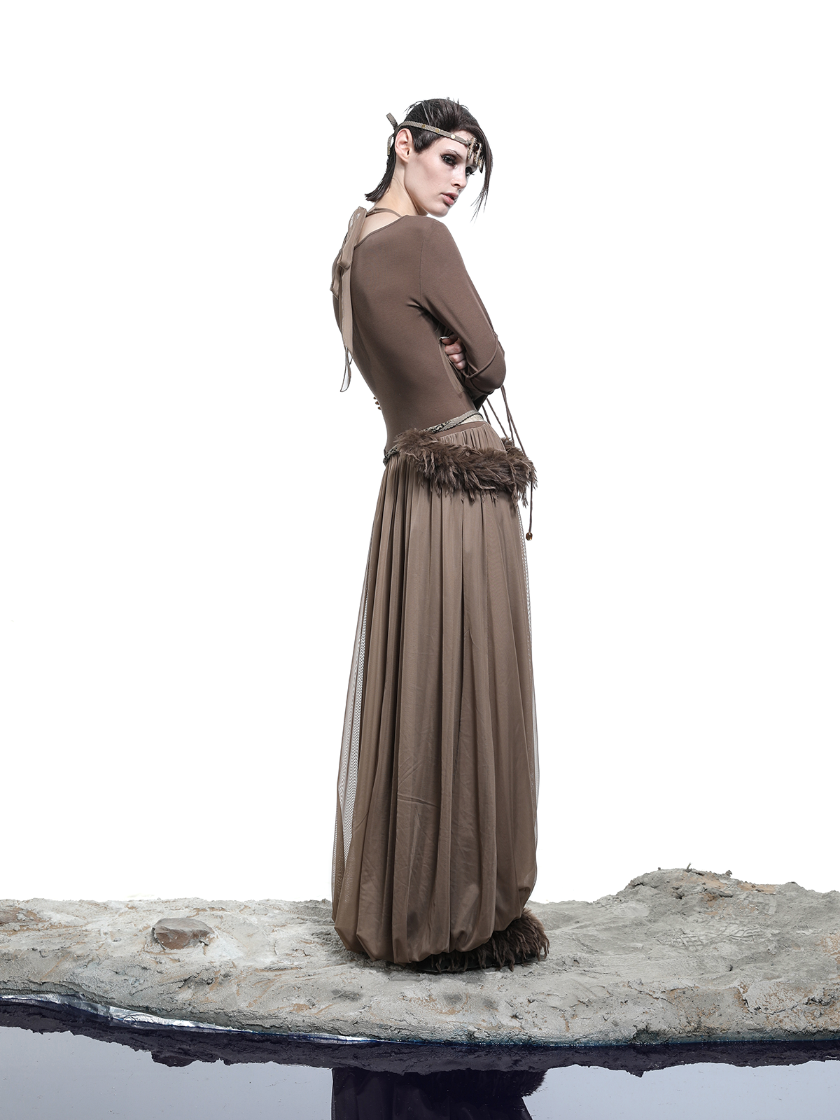 LAYERED MESH PLEATED DRESS