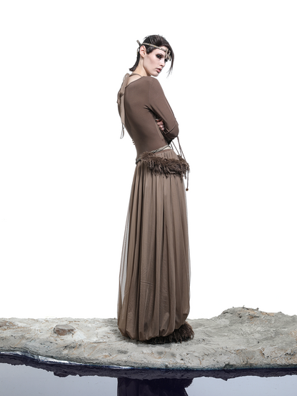 LAYERED MESH PLEATED DRESS