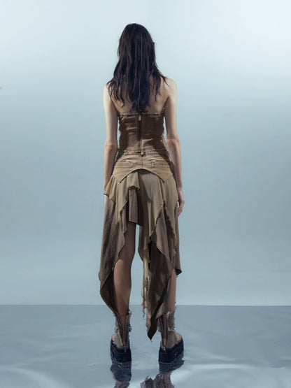 Patchwork Mesh Irregular Skirt