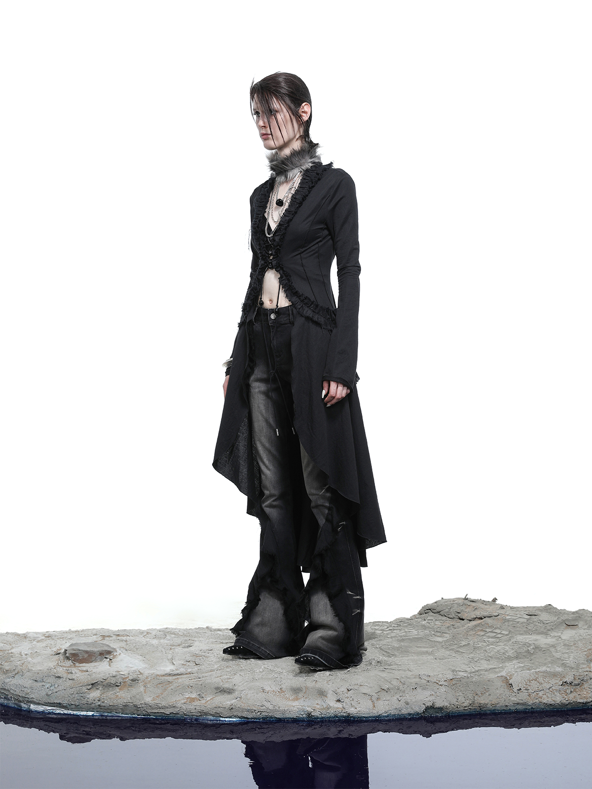 LONG SHIRT TOP WITH RUFFLED END