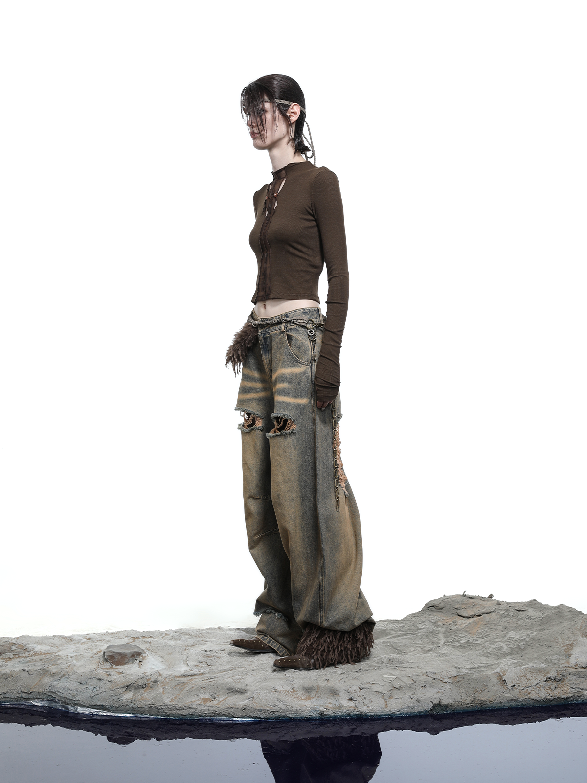 BAGGY FADE WASH RIPPED JEANS